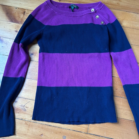 Ralph Lauren Women's Sweater medium  Boat Neck Asymmetric Button Purple blue - Picture 1 of 6